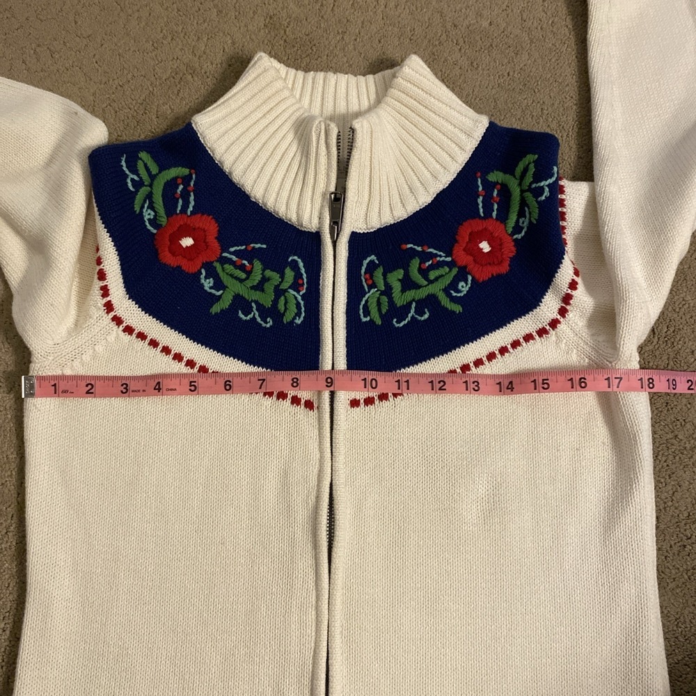 TALBOTS 100% COTTON ZIP-UP WOMEN'S CARDIGAN SWEATER MOCK NECK FLORAL SIZE SP - Picture 13 of 16